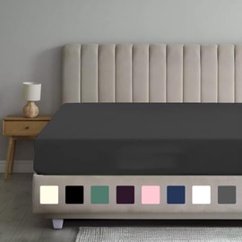 Rohi Double Fitted Sheet 100% Microfibre – 16'' (40cm) Extra Deep Fitted Sheet with All Around Elastic – Ultra Soft, Hypoallergenic & Durable Bed Sheet – Bottom Sheet (Dark Grey – 137 x 190cm)