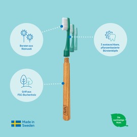 TePe Choice Zahnbürste | Soft | Farbe nicht wählbar| 1 Griff aus Holz, 3 Bürstenköpfe | Zahnbürste mit weichen Borsten, gut für die Zahnreinigung und die Entfernung von Zahnbelag