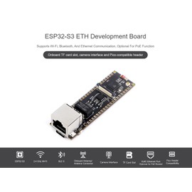 ESP32-S3 Ethernet Dev Board with PoE Module, Onboard 10/100Mbps RJ45 Eth Port, Camera Interface, USB Type-C Port, TF Card Slot, 2.4GHz Wi-Fi&Bluetooth 5 Support, 240MHz Dual Core Processor