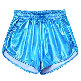 Mirawise Pantalones cortos metálicos para niñas, con brillantes, pantalones cortos con gafas de sol, Azul lago, 4-5T