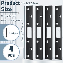 4 Pcs 6 Inch Door Strike Plate Security Latch Strike Stainless Steel Door Reinforcement Plate with Screws for Exterior Deadbolt Armor Heavy Duty Residential Use, Silver (Black)