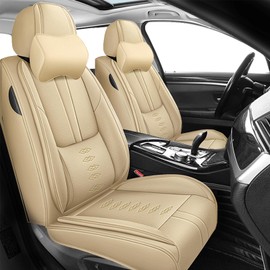 Leather Seat Covers for Mazda CX5 CX-5 2013-2025,Car Seat Covers Front Set,Waterproof Car Seat Protectors with Airbag,Comfort Interior Cover Seats for Cars(Beige,Pillows)