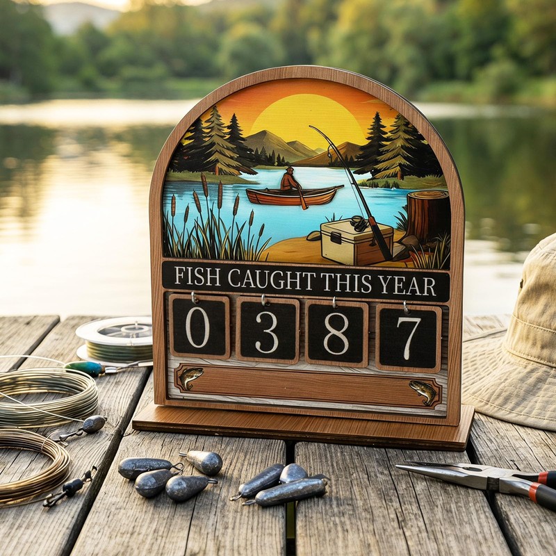 Fish Caught This Year Sign Wooden Fishing Tracker Sign