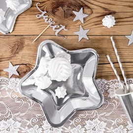 EXCEART 10Pcs Christmas Paper Plates Star Foil Paper Party Dishes Pentagram Disposable Paper Trays for Appetizers Dessert Birthday Party Supplies (Silver)