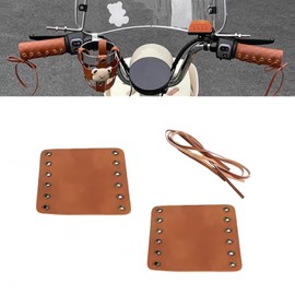 Diamall 2 PCS Motorcycle Handlebar Grips, 4.5" x 4.4" PU Leather Handle Protectors, Motorcycle Adjustable Strap Anti-Slip Handle Gloves, Universal for Most Motorcycles Bikes and More (Brown)
