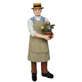 Melody Jane Dollhouse People with Flowers in Pot Gardener Resin Figure
