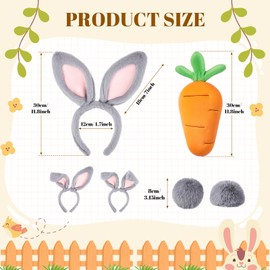Crowye Bunny Rabbit Costume Set Bunny Ear Headband Cosplay Bunny Tail and Carrot Plush Toy Plush for Adult Easter Party Favor(Grey)