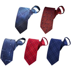 BESMODZ Classy Men's Pack of 5 Pre-tied Zipper Tie Silk Woven Necktie 19" Length