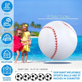 Lewtemi Giant Inflatable Sports Balls Large Inflatable Beach Ball Baseballs Soccer Rainbow Basketball Football for Sport Birthday Party Favor (3 Pcs,Soccer, Baseball, Basketball,27 Inch)
