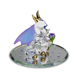 Glass Baron Sniffy The Dragon Glass Figurine, Hand Blown & Sculpted with Austrian Crystal & 22K Gold Accents, Porcelain Flower, Collectible Ornament for Home Decor Table Centerpiece