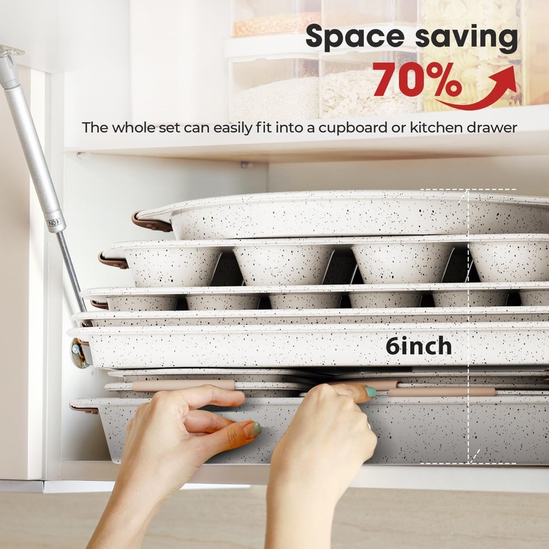 11-Piece Baking Pans Set Nonstick, Stackable Bakeware, Toxin-Free Baking Pans