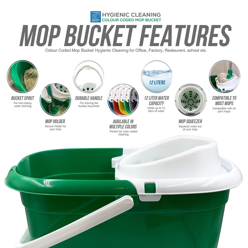 Colour Coded Mop Buckets − 12L Mop Bucket with Wringer