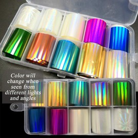 AddFavor AddFavor 30 Roll Holographic Transfer Nail Foil Sticker Silver Laser Nail Decals 10 Roll Nails Strip Tape for Nails Art Design Decoration