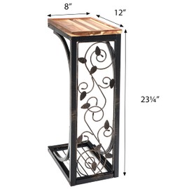 Trademark Innovations 2 Sofa Snack Acacia Wood Top Side Table, Grape Leaf Motif