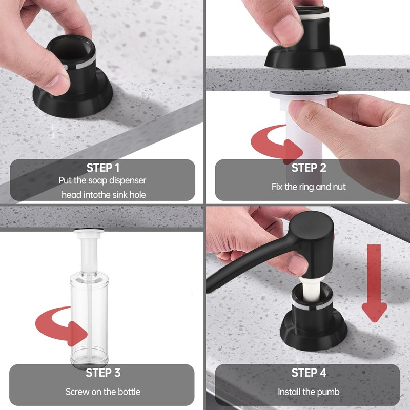 Built in Sink Soap Dispenser Matte Black, ABS Pump Head,