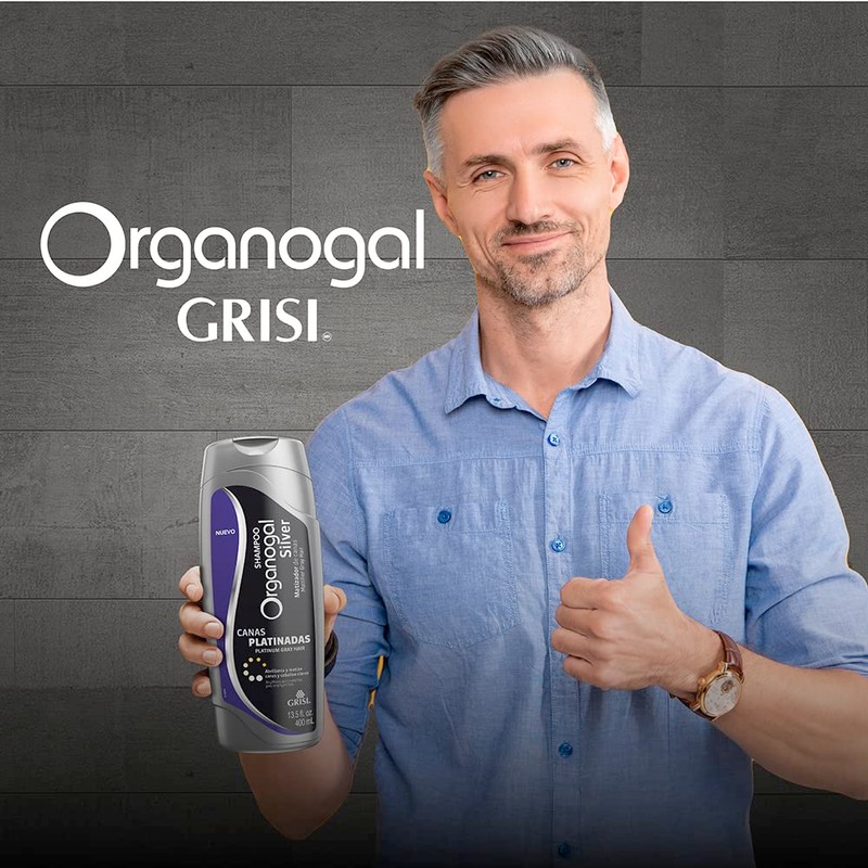 Organogal, Shampoo Silver, abrillanta y matiza canas y cabellos claros,
