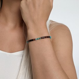 81stgeneration Sterling Silver Turquoise Friendship Bracelets for Women - Brown Shell Beaded Bracelet with Healing Crystals - Surfer Gemstone Jewellery for Teen Girls