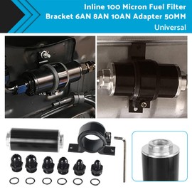 MAX COOL Inline Fuel Filter 6AN 8AN 10AN Adapter with Mounting Bracket 100 Micron 50mm Aluminum Universal Black