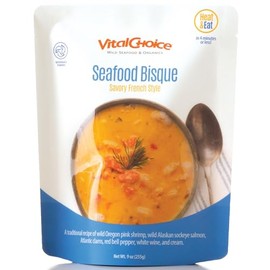 Vital Choice Savory Seafood Bisque, Heat-And-Eat Food Pouches, Wild Caught Seafood, Sustainably Caught Shrimp, Sockeye Salmon, Atlantic Clam, Red Bell Pepper, 9-Oz Pouches, 3 Pack