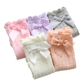 XPXGMT 5 Pack Bow Kids Girls Knee High Socks Frilly Baby Girls Long Socks 2-12 Years