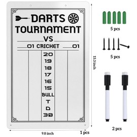 Dart Scoreboard-Dry Erase Dart Scoreboard for Cricket and 01 Dart Games, Dart Board Accessories with 2 Dry Erase Markers (15.3 x 9.8 Inches)