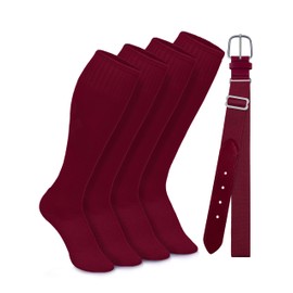 Gnodio Youth Adult Baseball Socks and Belts Combo Set Cotton Baseball Softball Socks Adjustable Belt for Youth Adult