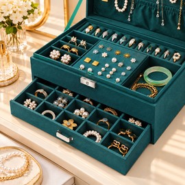 3-Tier Jewelry Organizer Box for Necklaces, Rings & Earrings – Space-Saving Storage with Drawer for Bedroom Dressers