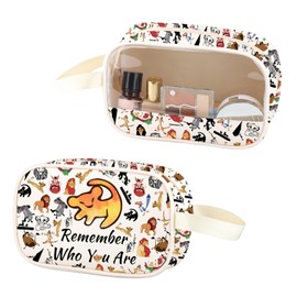 ZJXHPO Lion Clear Makeup Bag Remember Who You are PU Leather Cosmetic Bag with Handle Cartoon Lion Lover Fans Gift (C-Remember PU)