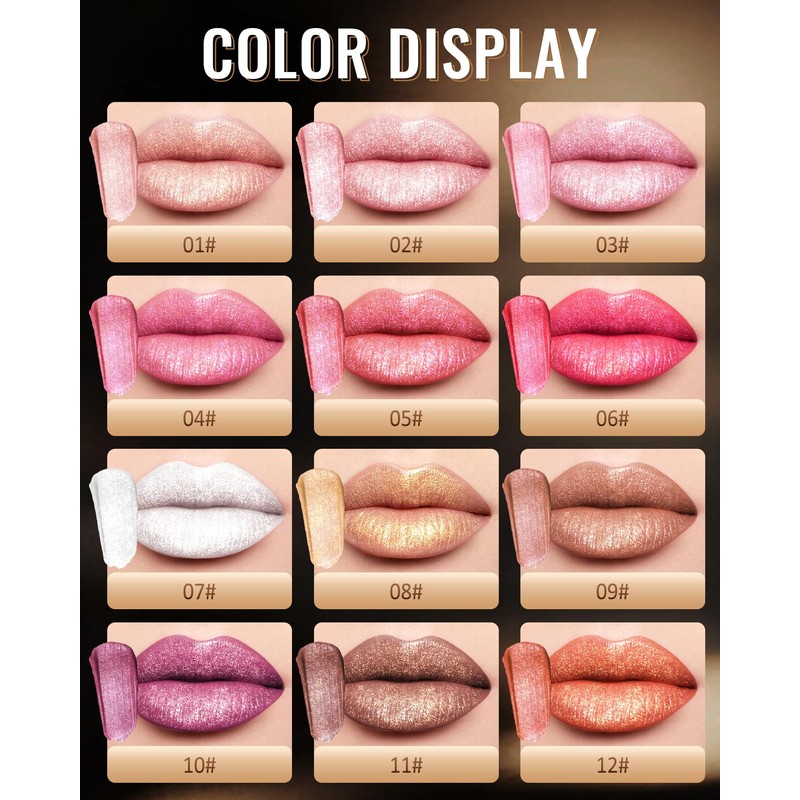 Glitter Brown Lipstick, Metallic Shimmer Frosted Lipstick for Women Makeup