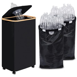 iEGrow Recycling Bin for Kitchen, Indoor Home Recycle Bins with Wheel, 29 Gallons Large Recycling bin with 2 Removeable Reusable Inner Bags, for Bottles Cans Glass Plastice Cartons(Black)