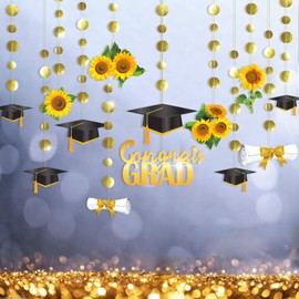 Cap Diploma Sunflower Graduation Party Decoration Congrats Grad Banner Hanging Sunflowers Garland Diploma Streamer Bunting Backdrop Photo booth for High School Kindergarten College University