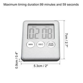 PATIKIL Digital Timer, 2Pcs Small Count Down/UP Clock with Magnetic, Big LCD Display Loud Sounds Minute Second Kitchen Timer for Games, Cooking, Silver Tone