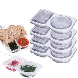 Double Compartment Condiment Container Portable Reusable Sauce Container Dual Compartment Con Reusable Snack Pack Containers Nut Cheese Collapsible Snack Containers with Lids (20pcs)