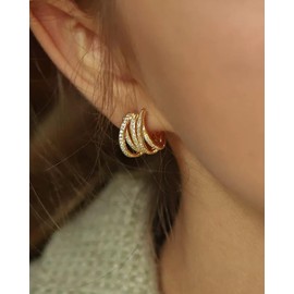 ALRNBY Gold Hoop Huggie Earrings for Women Gold Dainty Cartilage Earrings Multiple Small Hoop Earrings Tiny Hoop Earrings Sparkly Cubic Zirconia Trendy Lightweight Vintage Jewelry Gift