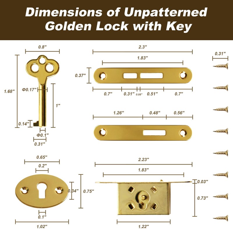 Antique Mini Lock Set for Jewelry Box, Cabinet - Decorative