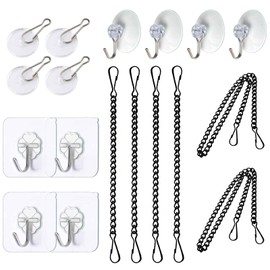 Arecyuer Stained Glass Window Hanging Chain Kit, Picture Hanging Chain with Suction Cup Hooks Sunshine Catcher Metal Nickel Plating Stained Glass Window Panels 10 Inch and 20 Inch (Black)
