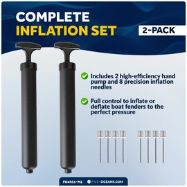 Five Oceans 2-Pack Boat Fender Inflator Pump Kit, Includes 2 Hand Pump and 8 Inflation Needles, Inflate or Deflate Marine Fenders Quickly, Compatible with Most Boat Bumpers - FO4951-M2
