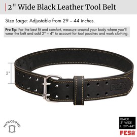 FESA Men's Leather Tool Belt - Leather Tool Pouch Belt Adjustable from 34”-43” - Tool Belt for Electricians, Carpenters, Construction Workers - Handcrafted (3" Wide, L, Brown)