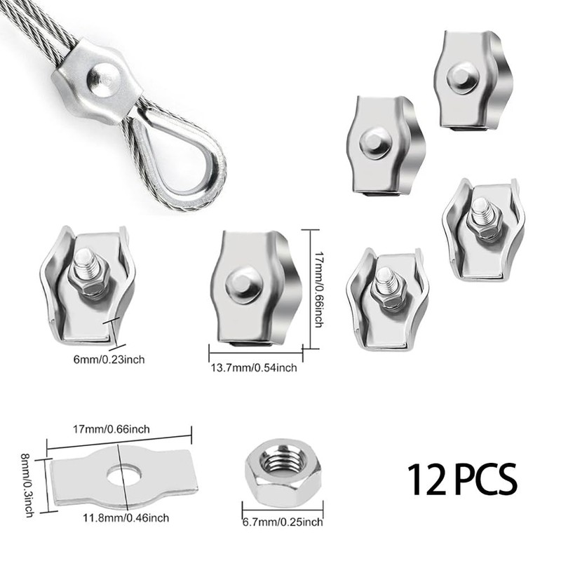 Pack of 12 M3 Wire Rope Clamps, Durable Simplex Clamp