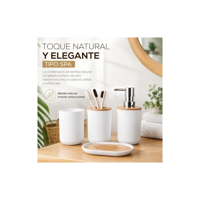 Set 4 Baño Dispensador, Jabonera, Porta Cepillos, Vaso Blanco