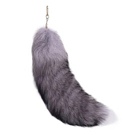 Alpertie Fluffy Real Fox Fur Tail Keychain Tassel Bag Cosplay toy Handbag Accessory hook Pendant,Silver Orchid Fox