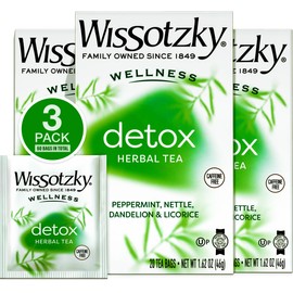 Wissotzky Wellness Detox Herbal Tea, (3 Pack - 60 Tea Bags) | Caffeine Free | Natural Cleansing Support | With Peppermint, Nettle, Dandelion & Licorice | Herbal Tea for Gentle Detox & Wellness