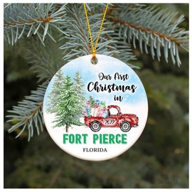 Our First Christmas in Fort Pierce Florida Ornament Christma Decoration Tree 2022 Fort Pierce FL Xmas Gift Family Holiday Long Distance Present MDF Plastic 3" White