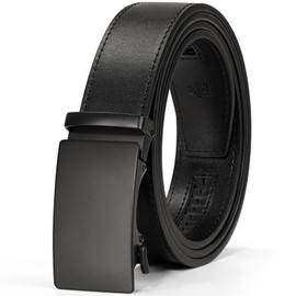 IGOLUMON Cinturones Hombre Cinturón de Piel para Hombre Ajustable Cortable Cinturones Piel Hebilla Automática Trinquete Ancho 3.5cm Negro