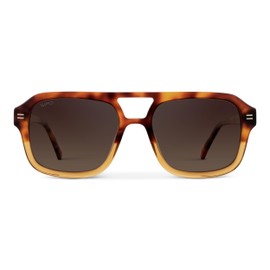 WMP Eyewear - Retro-Inspired Square Double Bridge Aviator Women's Sunglasses, Oversized Frame with Polarized UV Protection and Double Bridge (Crystal Sunset Tortoise / Dark Beige Gradient Lens)