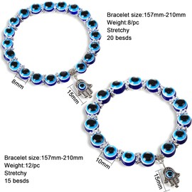 ZHIHUI Evil Eye Hamsa Blue Beaded Charm Stretch Bracelet Hand of Fatima Turkish Lucky Evil Eye Bracelet for Protection and Blessing