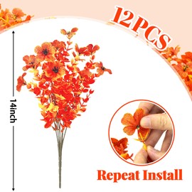 12 Bundles Artificial Fake Fall Flowers Outdoor Faux Mums Plants UV Resistant Plastic Greenery Garden Porch Patio Fall Home Decor