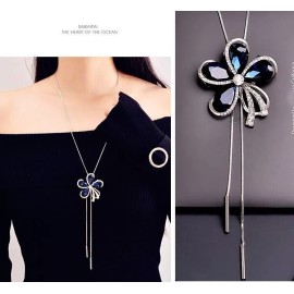 IkkyuGem Blue flower Pendant Necklaces Long chain Necklace