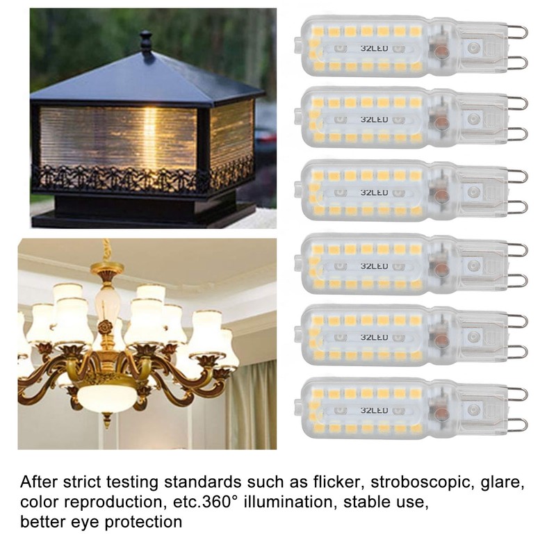 6pcs G9 LED Bulbs 7W Dimmable 360° Illumination Replacement Light