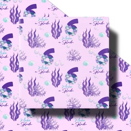 RUSPEPA 6th Birthday Wrapping Paper Roll, Mini Roll, Purple Mermaid Tail Number 6 and “Make a Splash” Text Gift Wrap for Girls, Kids Birthday Party, 17 Inches x 16.4 Feet